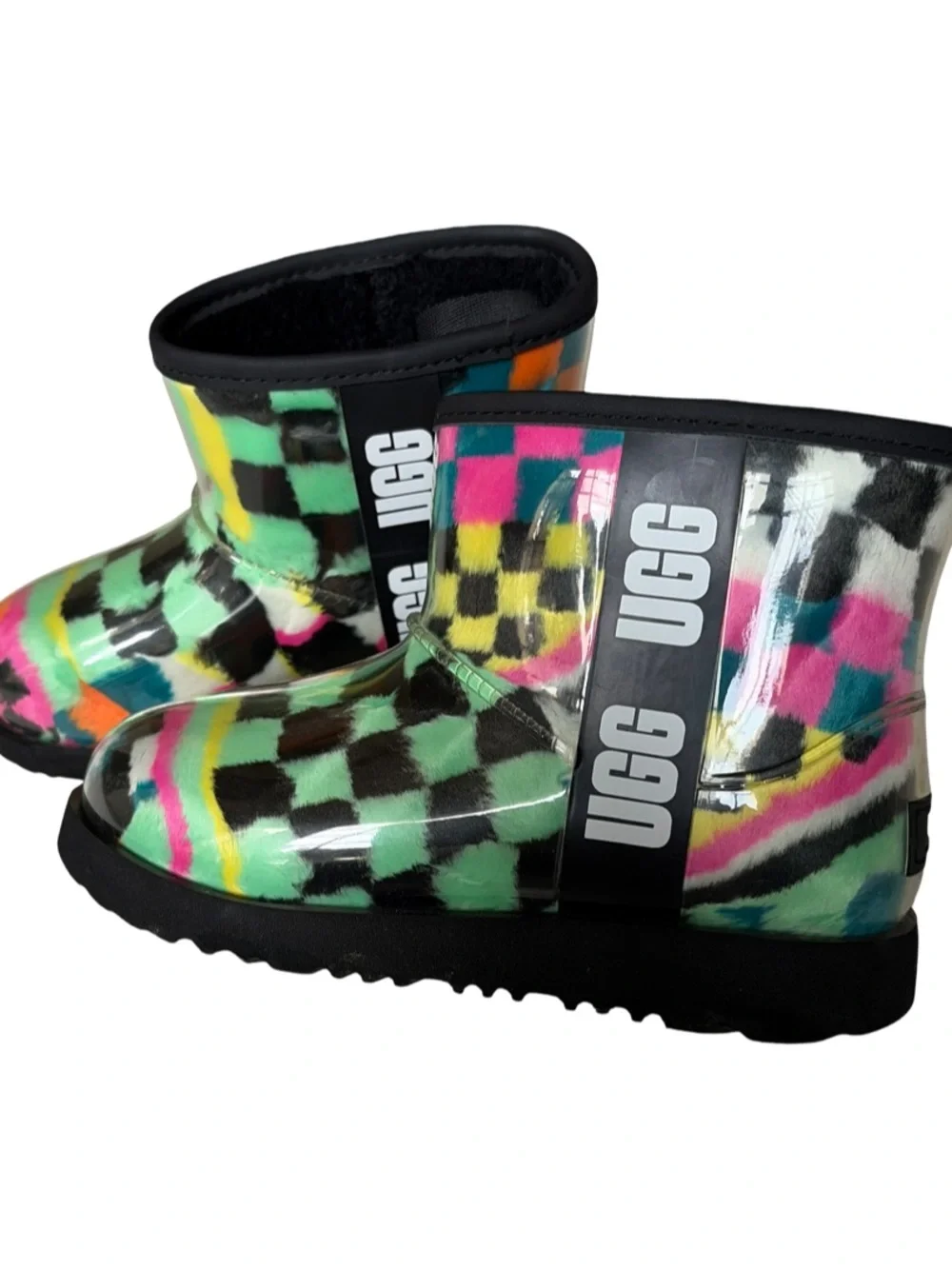 UGG Kids Multicolor Check Rain & Snow Boots - Black Trim